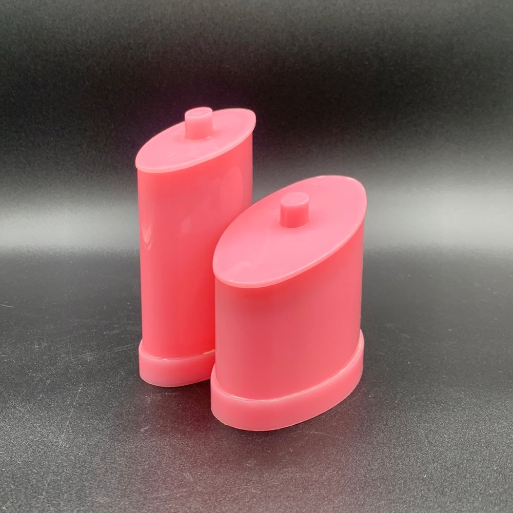 Vintage Pink Plastic Small Oval Attached Lid Bathroom Canisters & Lids